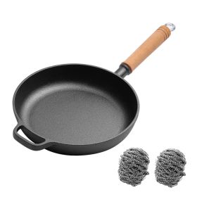 WANGYUANJI 9.8"Cast Iron Frying Pan, Non-stick Pan, Uncoated Pancake Skillet, Steak Frying Pan, with Wooden Handle, Household For All Stove