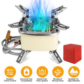 13000W Portable Windproof Camping Stove Five-head Gas Cooking Burner with Piezo Ignition Stepless Flame Control Fit For ISO-butane, Propane