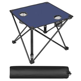 1Pc 2Pc Options Foldable Camping Table Portable Picnic Table Lightweight Travel Desk With 2 Cup Holders Carrying Bag Color Options Black Orange G (Option: 1 Set-Navy Blue)