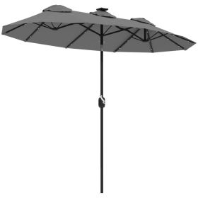 Double-sided Patio Umbrella, 9.7 Outdoor Umbrella With Tilt And Crank, LED Solar Light And 12 Ribs, Gray (Option: Gray)