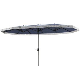15ft Rectangle Patio Umbrella  Extra Large Outdoor Umbrella With Fringe And Crank Handle, Dark Blue (Option: Dark blue)