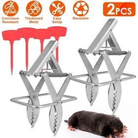 Hot Selling 2PCS Easy Setup Mole Scissor Traps Outdoor Reusable Mole Rodent Control Trap Solid Metal Material For Lawn Garden Yard Pro Type (Option: Silver pro)