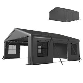 20' X 20' Heavy Duty Carport, Portable Garage Car Canopy Tent Shelter With 3 Roll-up Doors, 4 Windows, Dark GrayFor Multiple Packages, Please Pay (Option: Dark Gray)