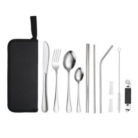 Portable Picnic Knife and Fork Tool With Storage Bag for Outdoor (Color: Silver, Type: Style B)