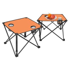 1Pc 2Pc Options Foldable Camping Table Portable Picnic Table Lightweight Travel Desk With 2 Cup Holders Carrying Bag Color Options Black Orange G (Option: 2 Set-Orange)